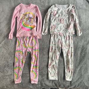 Girls Pajamas Lot 2 Sets Size 5T 5/6 Unicorn Owl Pink Cotton Sleepwear
 A8